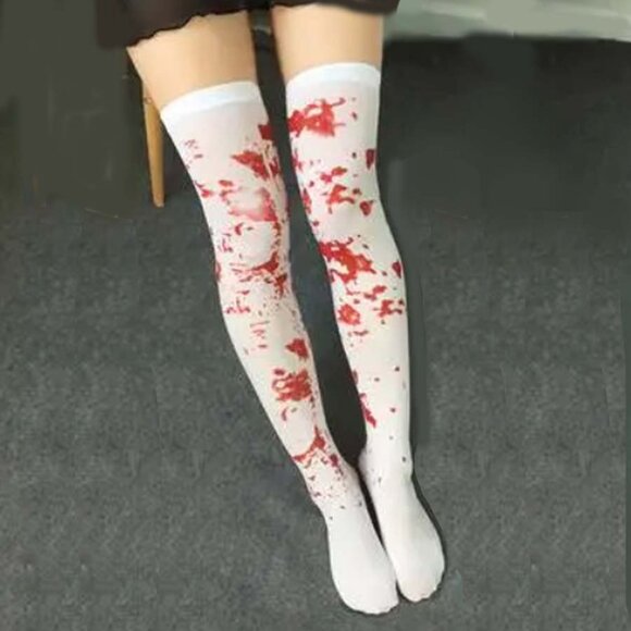 Zombie Blood Thigh Highs Womens One Size OS Costume Accessory Hosiery - Picture 1 of 7